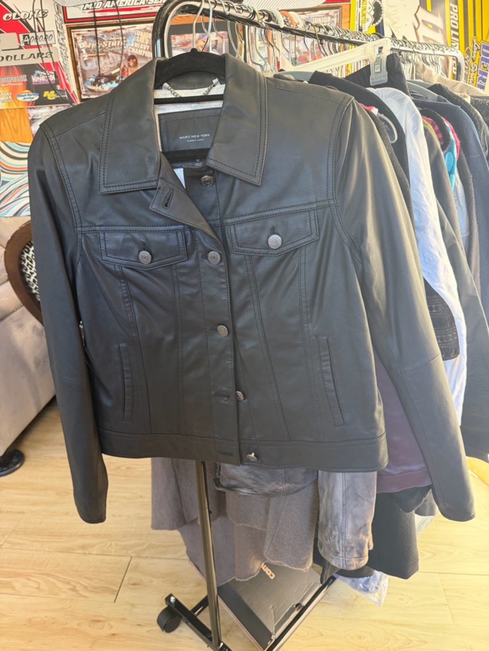 Marc New York Black Leather Jacket with Snap Front